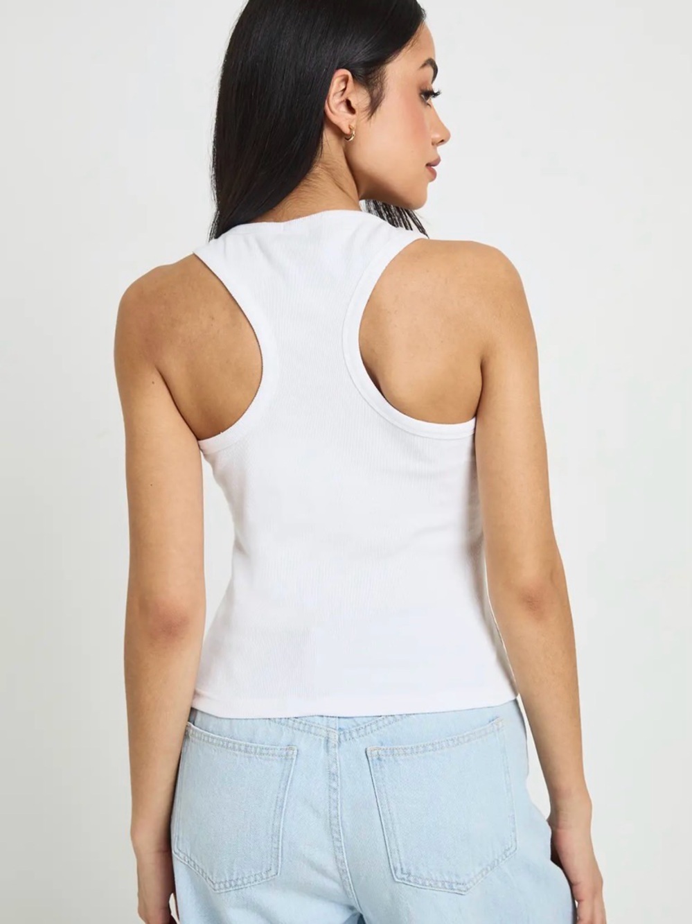 PrettyLittleThing | Women's Basic White Rib Racer Tank Top - Picture 2 of 5
